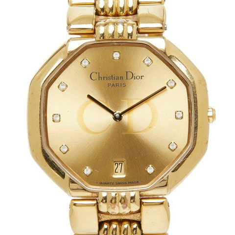 Dior Depose 八角形腕錶 45 154 石英金色錶盤不鏽鋼鑲鑽女錶