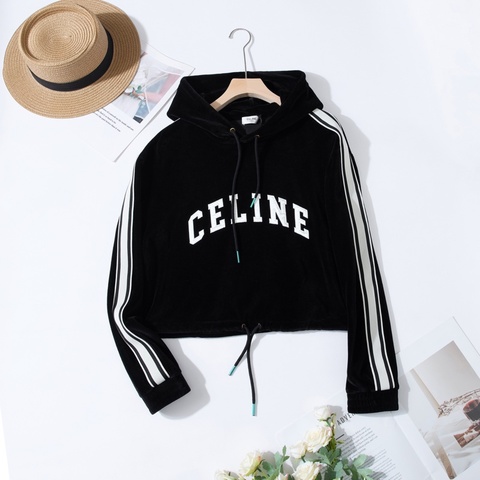 Celine 黑色絲絨短款衛衣
