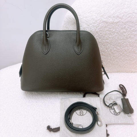 全新 Hermes bolide 25 深灰綠銀釦 K刻