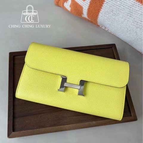 🌈Hermes💛Constance Wallet長銀包💛檸檬黃銀扣🌈98新🌟Epsom皮🌟constancewallet🌟Constance🌟愛馬仕🌟