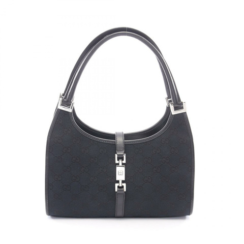 GUCCI Jackie GG帆布手提包 002 1068 帆布皮革黑色二手女款