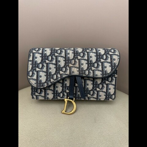 Dior/迪奧 Saddle經典牛仔藍色刺繡馬鞍包 腰包
