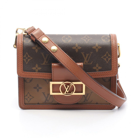 路易威登 Dauphine MINI Monogram 反向肩背包 M45959 PVC塗層帆布皮革 棕色 米色 米色 二手