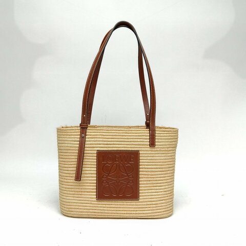 LOEWE Basket棕櫚葉草編籃子方形手袋小號米色肩背包