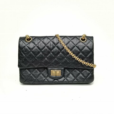 CHANEL 2.55口蓋包小號黑色牛皮革14開金扣肩背包