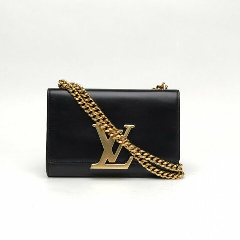 LOUIS VUITTON LOUISEChain鏈條包小號黑色牛皮革金扣肩背包