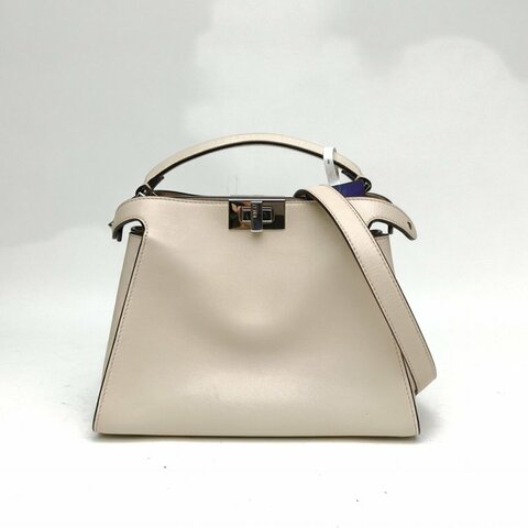 FENDI PEEKABOO小號米白色牛皮革銀扣肩背包