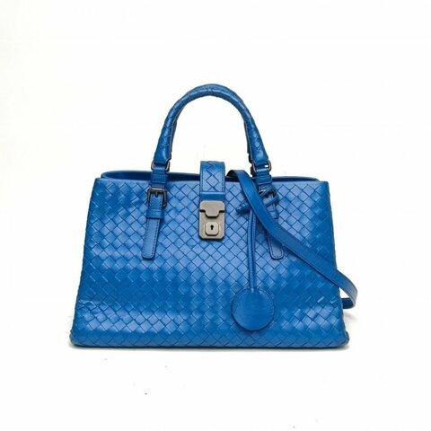 BOTTEGA VENETA Roma羅馬包小號藍色牛皮革黑扣肩背包