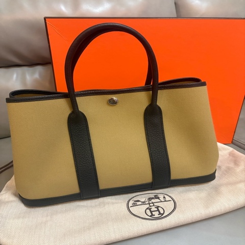 Hermes Garden Party 30帆布牛皮托特包 奶棕色 GP30