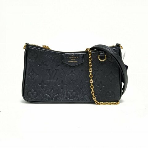 LOUIS VUITTON Easypouch腋下包全皮壓紋黑色牛皮革金扣晶片肩背包
