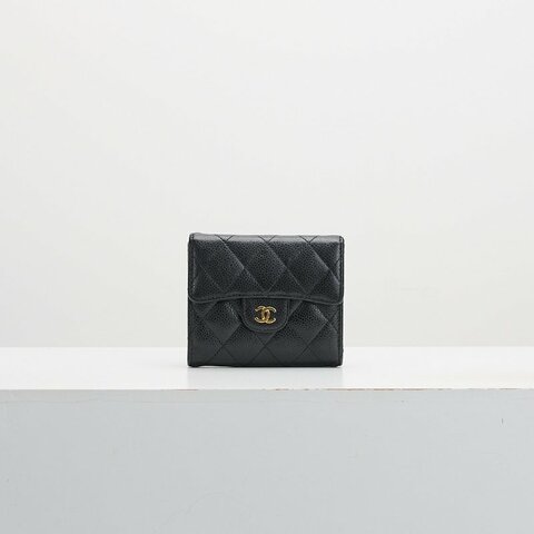 Chanel cf三折短夾/黑金 芯片款