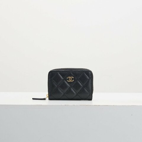 Chanel 拉鍊零錢包/黑金牛 芯片款