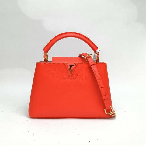LOUIS VUITTON CapucinesBB橙色牛皮革金扣晶片肩背包