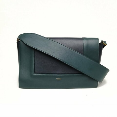 CELINE Frame小方包中號拼色牛皮革金扣肩背包