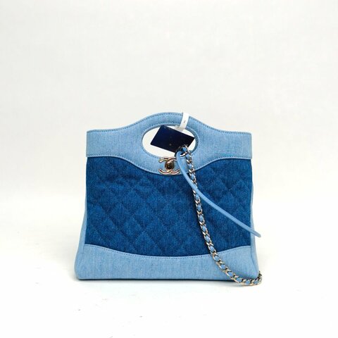 CHANEL 31BagMini2牛仔藍晶片淺金扣26P肩背包