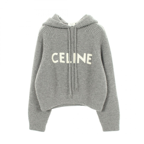CELINE Logo針織連帽衫 2A36T423P 羊毛灰色 二手 女款