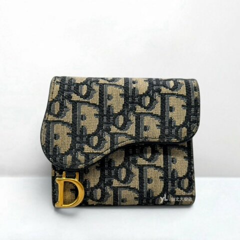 A13499-Dior Saddle Lotus藍緹花霧金4卡三折短夾S5652CTZQ_M928