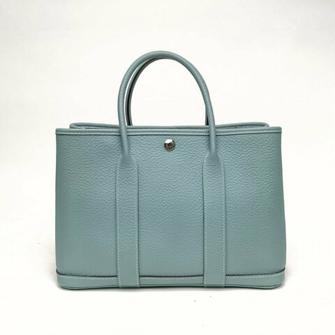HERMES GardenParty花園包天青色Y刻銀扣肩背包
