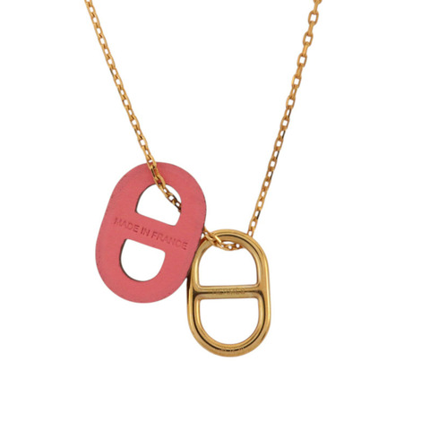 HERMES Swift皮革/金屬O'Maillon Pendant Necklace項鏈