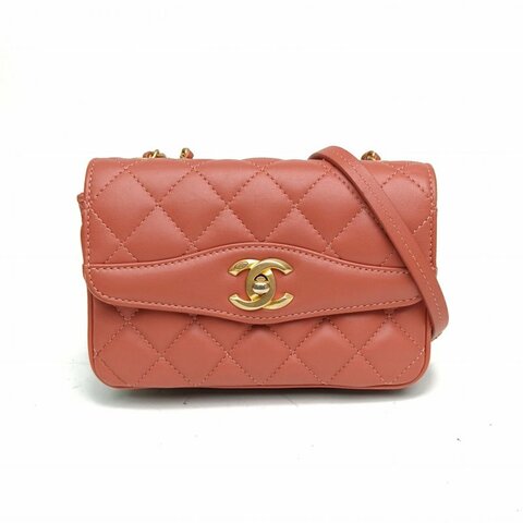 CHANEL CF口蓋包戴妃mini豆沙粉羊皮革金扣肩背包