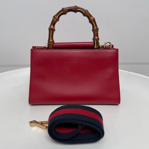 Gucci/古馳 紅色竹節手提單肩包