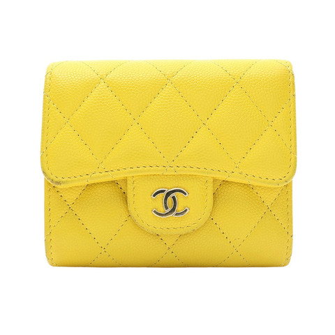 CHANEL 香奈兒 三折短夾 黃色 牛皮 金扣