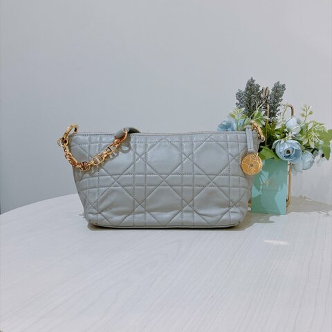 TK2132	Christian Dior 迪奧液下鍊帶包包 Hobo Bag With Chain Lambskin Grey x GHW