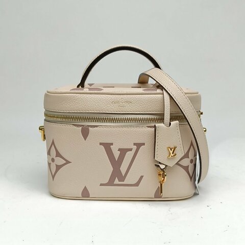 LOUIS VUITTON Vanity化妝包小號米白色牛皮革金扣晶片肩背包