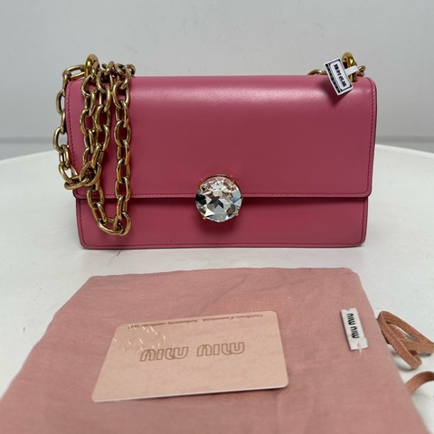 MiuMiu繆繆 粉色Solitaire鑽石鏈條包