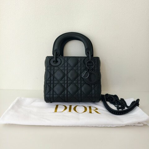 Dior 迪奧 戴妃迷你 牛皮三格磨砂 手提包 斜挎包 黑色 附件：黑色鏈條肩帶 2021年