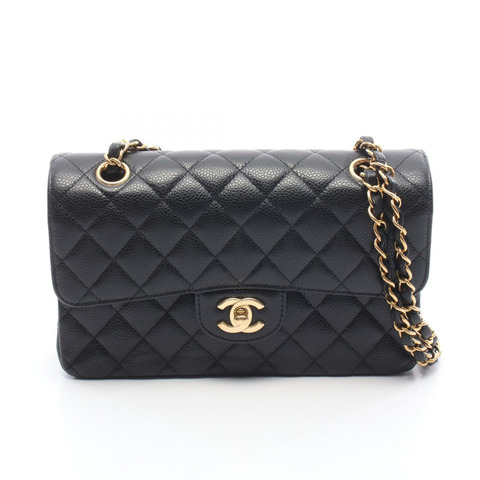 香奈兒 (CHANEL) Matelasse W 翻蓋肩背包 A01113 小牛皮 黑色 二手 金色五金