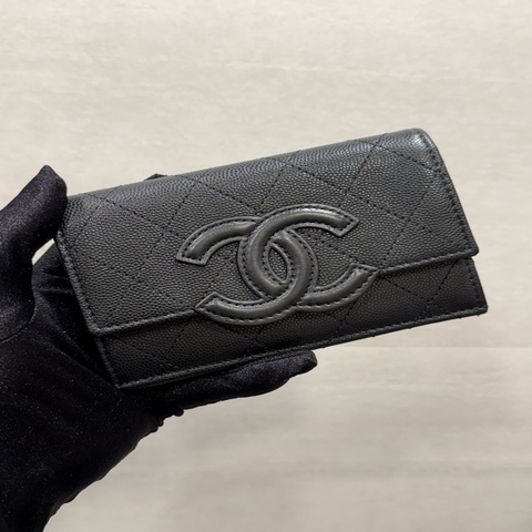 Chanel 26B 黑色荔枝牛皮大Logo 卡夾 零錢包 可放鈔票