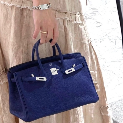 【震撼撿漏價✨全網最低價】Hermes/愛馬仕 Birkin 25 M3水墨藍 內拼橘色  銀扣