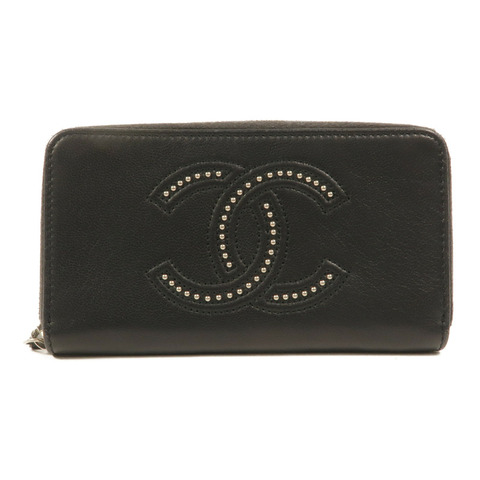 CHANEL 羊皮皮革Studded CC Zip Around Wallet長錢包