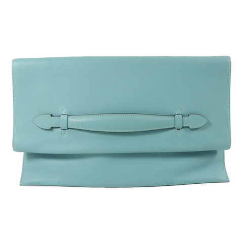 HERMES Evercolor皮革Pliplat Clutch手拿包Blue Atoll