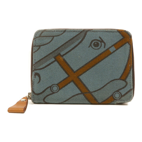 HERMES 帆布Steeple PM錢包Celeste/Ecorce