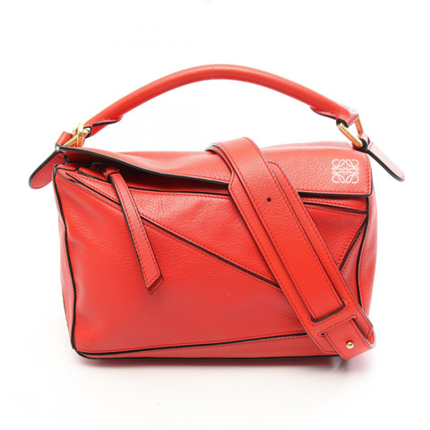 LOEWE PUZZLE 小號肩斜背包 皮革 紅色 二手 女士