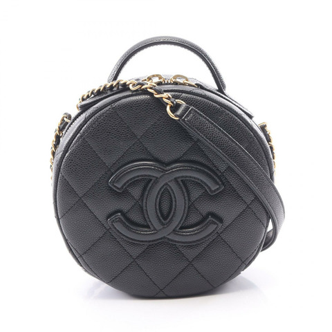 香奈兒 (CHANEL) Matelasse 圓形斜背包 AS3875 黑色皮革 二手 金色五金
