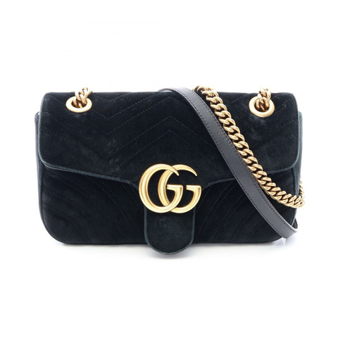 GUCCI GG Marmont 絎縫小號鏈條單肩手提包 443497 黑色布料 二手