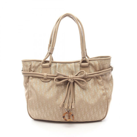 Christian Dior Trotter 手提包，尼龍帆布皮革材質，米色，二手女款