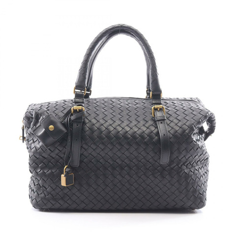 BOTTEGA VENETA Intrecciato 編織肩背包，黑色皮革，二手女款