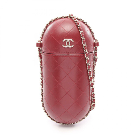 香奈兒 (CHANEL) 絎縫眼鏡盒鏈條斜挎包，波爾多紅皮革，金色五金