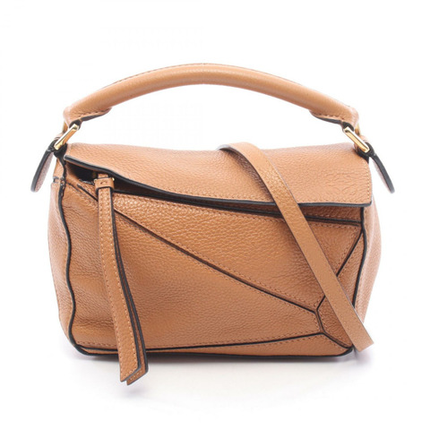 LOEWE Puzzle Edge Mini 單肩斜背包，棕色皮革，二手女款