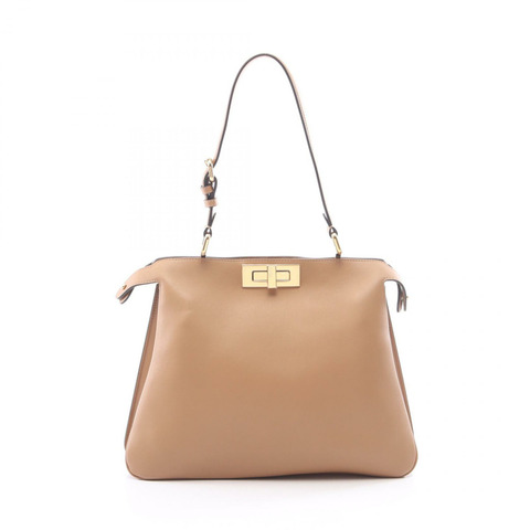 FENDI Peekaboo Soft 中型單肩背包，米色皮革，二手女款