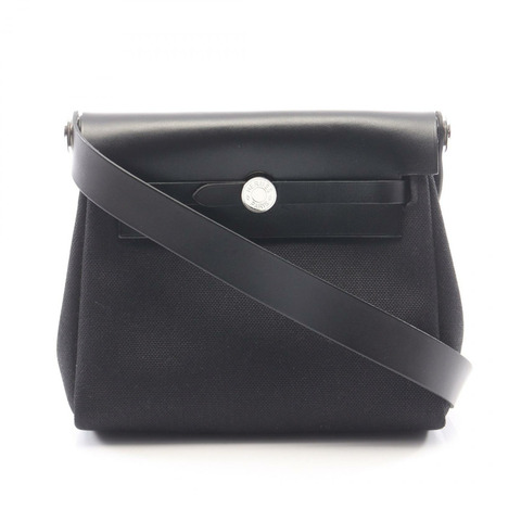 愛馬仕 Herbag Zip 迷你肩斜背包 086430CK 帆布皮革 黑色 W
