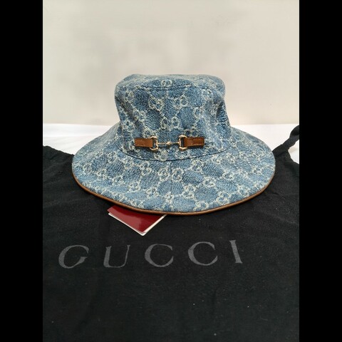 全新正品附吊牌Gucci馬銜扣丹寧漁夫帽