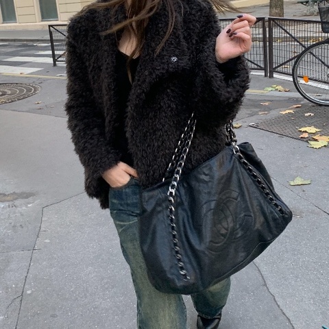 【震撼撿漏✨全網最低價】Chanel/香奈兒  Hobo流浪包 黑銀 牛皮 雙Clogo吊墜 雙鏈條設計單肩包 大容量 經典款女士托特購物袋
