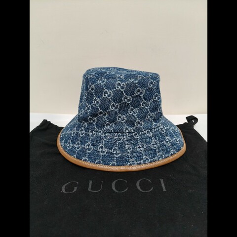 全新正品Gucci經典雙 G Logo 丹寧漁夫帽