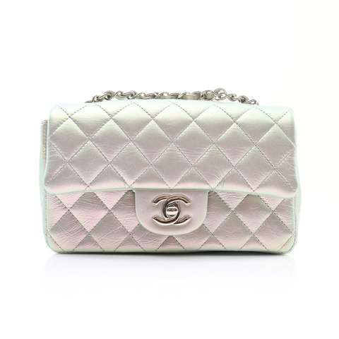 CHANEL 香奈兒 COCO 20 鍊帶 肩背包 虹彩色 菱格紋羊皮 銀釦 A69900