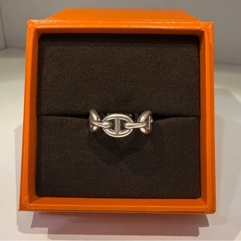 【豬鼻子銀戒】Hermès 愛馬仕 Enchaînée 連環錨鍊純銀戒指 Size 50 (2025日本專櫃品)